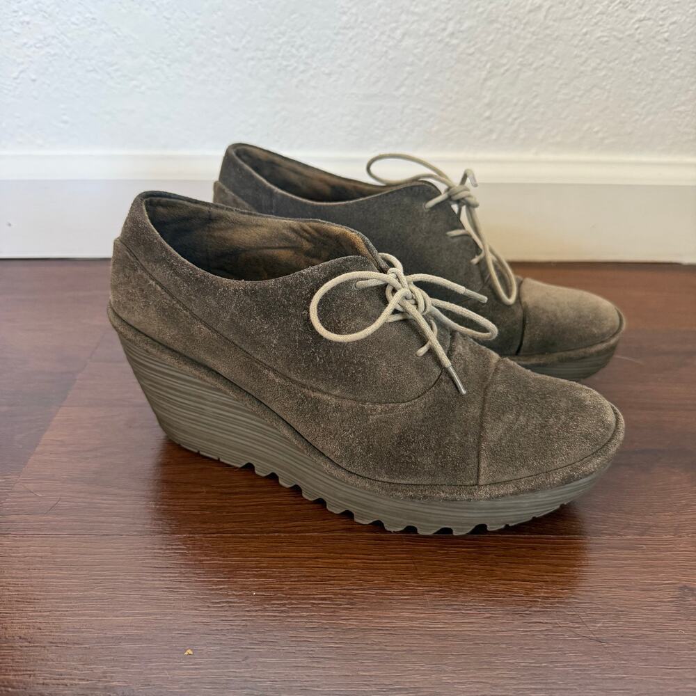 Fly London Yif Suede Wedges Brown Sz 39 (US 8.5) Casual Boho Comfort